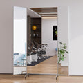 Full Length Stand Up Mirror on Wheels,63''×67'',Large Tri-Fold Floor Mirror with Stand,Movable 3-Way Full Length Standing Mirror for Gym, Dance Studio, Fitness Room, and Home (Silver)
