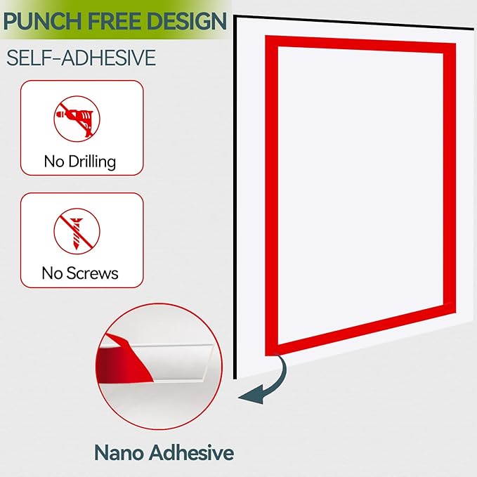 8.5" x 11" Acrylic Sign Holder Wall Mount, Plastic Magnetic Display Frame With Tape,Clear Plexiglass Self-adhesive Plastic Display Frame, Door/Window Sign Holder 6 pack No Drilling
