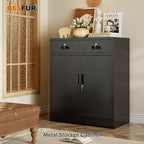 BESFUR Locking Cabinet with 2 Drawers and Lockable Doors, 36" H Black Metal Storage Cabinet with Adjustable Shelf for Home Office, Garage,School, Apartment, Warehouse