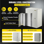 VEVOR NEMA Steel Enclosure, 16 x 12 x 8'' NEMA 4X Steel Electrical Box, IP66 Waterproof & Dustproof, Outdoor/Indoor Electrical Junction Box, with Mounting Plate