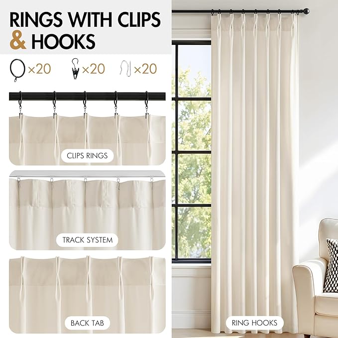 MIULEE Ivory Velvet Curtains 90 inches Long, Pinch Pleated Blackout Drapes with Hooks, Cream Thermal Insulated Pinch Pleat Panels for Bedroom Living Room, 2 Panels