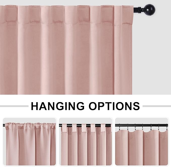 Hiasan Blackout Patio Sliding Door Curtain Extra Wide Thermal Insulated Blind Privacy Room Divider Curtain with Back Tab & Rod Pocket for Bedroom Partition Glass Door (100 x 84 Inches, Blush Pink)