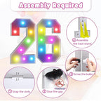 Marquee Numbers 26th Birthday Decoration: Colorful 3FT Large Light Up 26 Year Old Birthday Decorations Anniversary Backdrop Cardboard Sign 18 Colors Number 26 Mosaic Balloon Frame