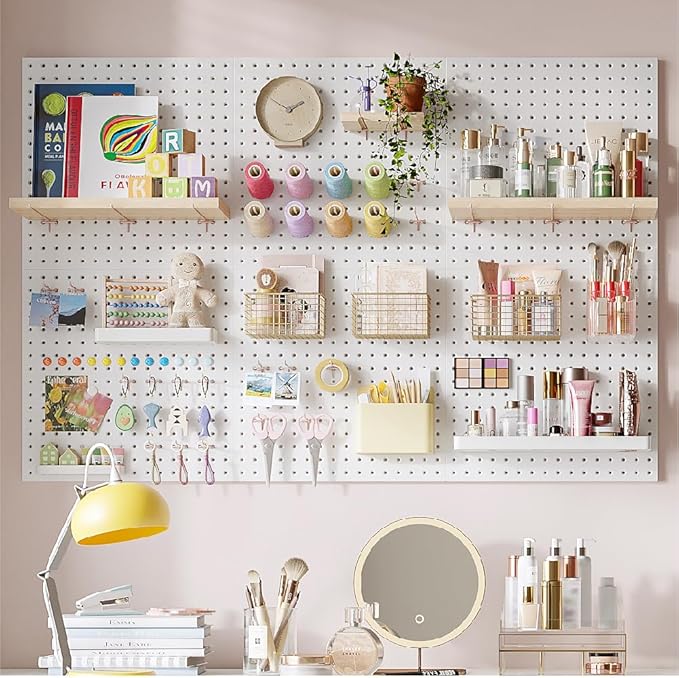 HUHOLE Pegboard Hooks 2 Inch 50PC, Pink Peg Board Hooks, Fit 1/4" or 1/8" Pegboard, Ideal Peg Board Organizer Accessories for Wall Display, Crafts Organization, Kitchen Organizer (Pink, 2 Inch)