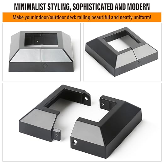 12 pcs 2.5"x2.5" (Actual: 2.5"x2.5") Aluminum Deck Post Base Cover, for Railings, Stairs, Patios, Porches, Split Deck Post Skirt (Black)