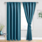 JIUZHEN Blackout Curtains for Bedroom - Thermal Insulated Room Darkening Noise Reducing, 52 x 84 Inch Length Curtains for Living Room, Set of 2 Panels with Tiebacks, Stone Blue