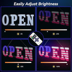 30" x 10" American Flag LED OPEN Sign with Remote Control, Dimmable Brightness, Flash Modes & Speed, Easy Hang Plug-in Storefront Window Sign for Shop, Bar, Salon