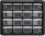 Akro-Mils 16-Drawer Plastic Drawer Storage Cabinet for Garage Organization, Beads, Makeup Organizer, Building Bricks Storage, Teacher Toolbox, 10-1/2" W x 6-1/2" D x 8-1/2" H, 10716 Black