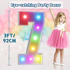 imprsv 3FT Colorful Marquee Numbers,18 Colors with Remote, Light Up Numbers 7 for 7th 70th Birthday Decorations Anniversary Party Decor, Pre-Cut Foam Board Kit, Mosaic Sign for Balloon