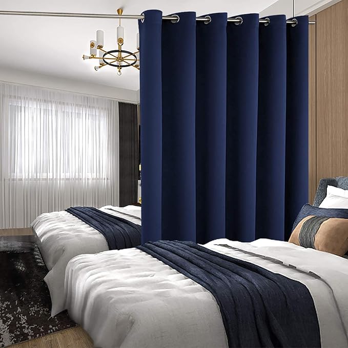 BGment Room Darkening Curtain for Sliding Door, Wide Blackout Room Divider Curtain for Living Room 96 Inch Length, Thermal Privacy Soundproof Window Drape 1 Panel, Navy, 120 Wide