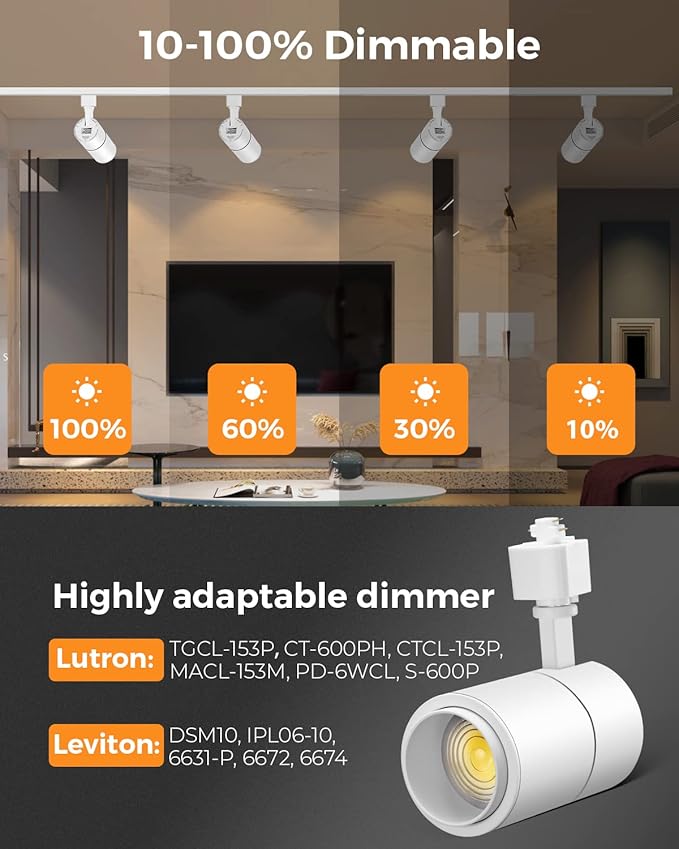 VANoopee 3-Color Zoomable 20W LED Track Lighting Heads H Type Track Light Heads Dimmable Bright Ceiling Spotlight Fixtures for Kitchen, 3000K 4000K 5000K Adjustable, CRI90+ 15°-60° 2000lm White 6 Pack