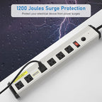 CCCEI Heavy Duty Power Strip Surge Protector 20 Amp, High Amp Industrial Shop Garage Metal Multiple Outlets, 12 FT 12 Gauge 5-15P Extension Cord 6 Outlet 6-20R T-Slot 20a for Appliance.
