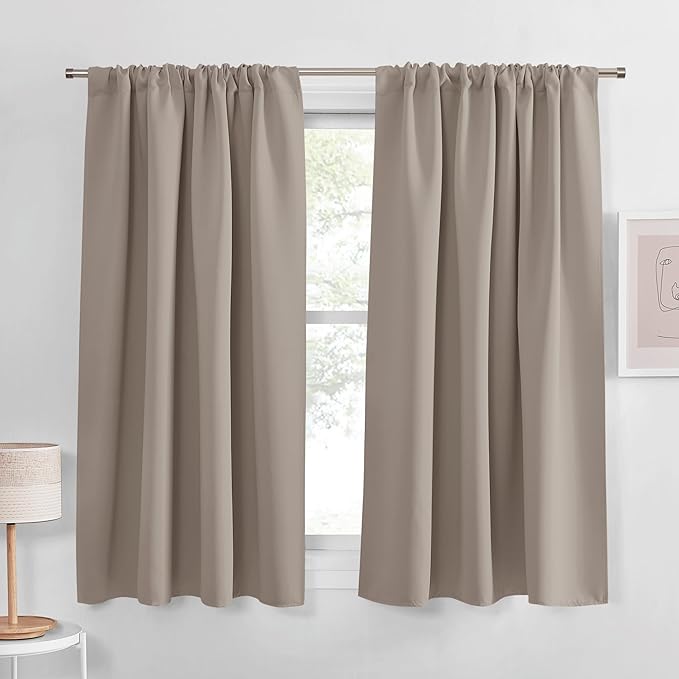 PONY DANCE Window Treatment Thermal Insulated Rod Pocket Blackout Curtains/Drapes for Bedroom(Light Taupe,Set of 2 Panels,42 by 54 Inch Length)