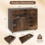 File Cabinet, Rustic Filing Cabinet w/Universal Wheels, Wood Printer Stand w/Storage, Rolling File Cabinets for Home Office, Living Dining Room (Rustic Brown, 2 Large Drawers & 3 Small Drawers)