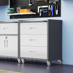 3 Drawers Metal Tool Storage Cabinet with Wheels, Rolling Tool Chest on Locking Wheels & Handle, Garage Cabinet, Heavy Duty Tool Cart, Mobile Steel Locker for Home,Workshop, Black & Grey
