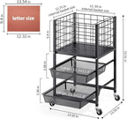 TOOLF 3-Tier Rolling File Cart, Metal Storage Drawer Cart with 2 Sliding File Trays, Adjustable Rod for Hanging Various File Sizes, File Organizer Cabinet on Wheels, for Office, Home, Classroom, Black