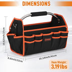 16 Inch Tool Bag, Electrician Tool Bag, Open Top Tool Bags, 26 Pockets Can Hold Many Tools, Steel Handle and Removable Shoulder Strap