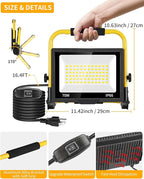 8400LM LED Work Light with 16FT Cord & Switch, 70W Outdoor Flood Light, IP66 Waterproof Portable Job Site Lighting with Stand, 5000K Dayight Worklight for Construction Garage Workshop Car Repairing