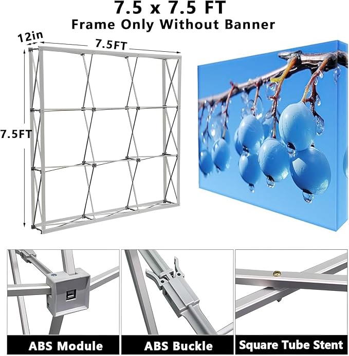 Customize Collapsible Pop Up Display Stand with Tension Fabric Banner for Trade Show Display Backdrop Booth,Exhibition,Conference,Weddings,Parties,Stores 7.5x7.5FT(Frame&Banner)