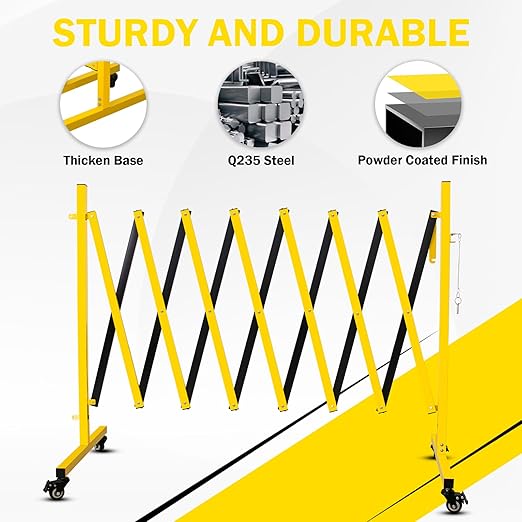 11 Traffic Barricade with Casters, Metal Expandable Barricade, Folding Security Gate, Retractable Fence Outdoor Barricade Fence for Construction Area, Traffic Control（4 Pack)
