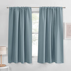 PONY DANCE Dusty Blue Blackout Window Curtains - Rod Pocket Window Treatments Curtain Panels/Draperies Room Darkening Noise Reducing Home Fashion, Wide 42 x Long 45 inches, Uranian Blue, One Pair