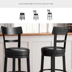 Signature Design by Ashley Valebeck Tall Upholstered Swivel Bar Stool with 360-Degree Swivel and Nailhead Trim, Faux Leather, 30" Seat Height, Black Finish