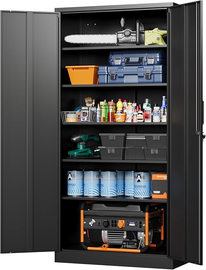 Letaya Metal Garage Storage Cabinets with Lock-72 Tall Tool Organizer Steel Lockers, 5 Adjustable Layers Shelves for Home,Office,Warehouse,Garage,(Black-72“)