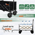 Collapsible Folding Wagon Cart with Tailgate - 300lbs Heavy Duty Foldable Utility Wagon and Brake Wheels - 100L Lightweight Grocery Wagons for Shopping Camping Sports Garden, Black