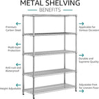IZEUK 4250 LBS Garage Shelving Wide Storage Shelves 5 Tier Metal Shelves Heavy Duty Adjustable Utility Shelf Rack Chrome 17.7" D x 47.2" W x 70.4" H