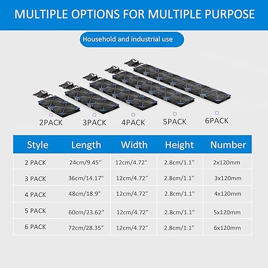 120mmx6 720mm Adjustable Computer PC Box Vent Fans 3V-12V Speed Controller for Flexible Arrange Cabinet Rack Space Window Wall Server Mining Rig Chicken Coop Exhaust Cooling
