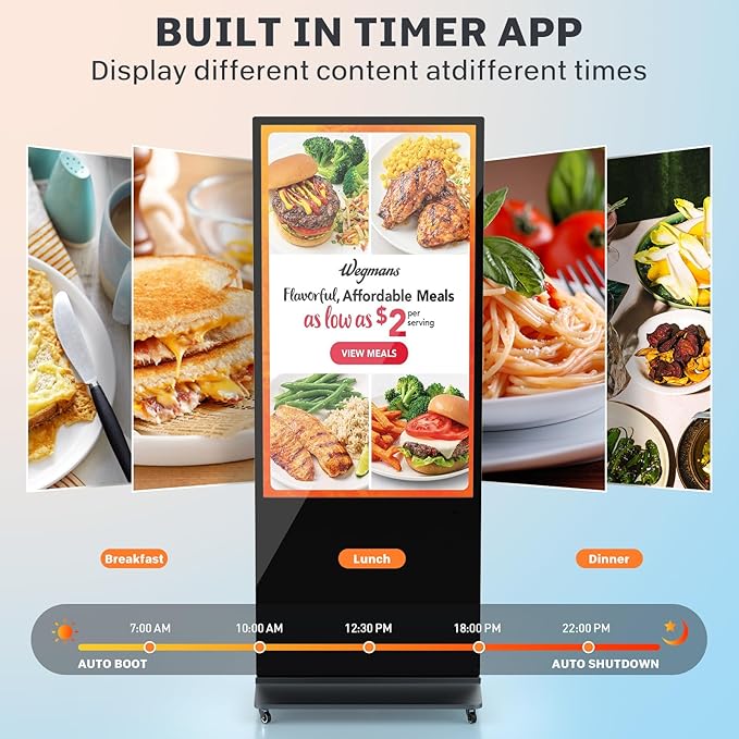 HLEC 65'' Indoor Floor-Standing Digital Signage Interactive Display, 4K Touchscreen Advertising Display LCD Kiosk, Commercial Android Smart System, CMS Software, HDMI/USB Input＆Out/WiFi(4+64G)