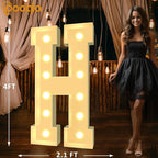 Pooqla 4 FT Marquee Light Up Letters, Cool White and Warm White Marquee Letter 4 Feet Tall, Giant LED Sign Big Mosaic Letter H for Balloons Birthday Party Anniversary Wedding Decorations