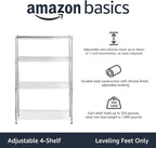 Amazon Basics 4-Shelf Adjustable Heavy Duty Steel Wire Rack Storage Shelving Organizer for Kitchen, Garage, 36" L x 14" W x 54" H, Chrome Silver