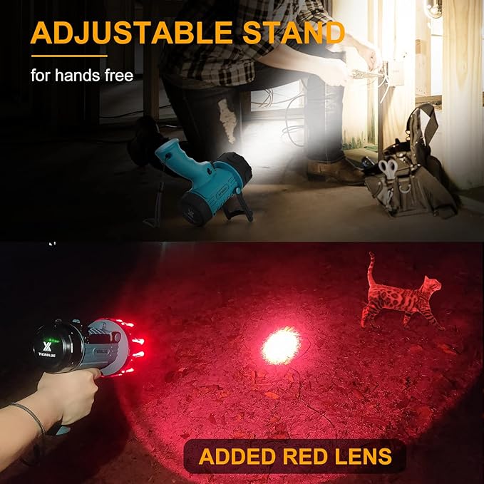 YIERBLUE Rechargeable Spotlight Flashlight with 1000000 High Lumen LED, IP67 Waterproof Long Running Spot Light searchlight, Impact Resistant Handheld Spotlight with Foldable Stand Red Lens