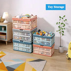 Collapsible Storage Crate with Handles, Milk Crates，33L Foldable Plastic Shopping Basket, Organizer Container for Car Home Pinic (Light blue, Large)
