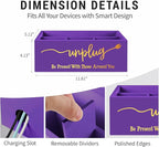 Bamboo Wood Phone Box – Unplug from Phones, Tablets, and Electronics for Study, Meetings, and Family Time, Phone Holder Organizer with Charging Holes, Farmhouse Style, Holds Up to 18 Phones-Purple
