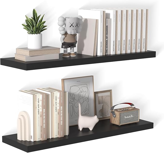 12 Inch Deep Floating Shelves for Wall 2 Pack Floating Shelfs Large Storage Space Wall Decor Display Shelf for Bathroom Living Room Bedroom Kitchen 40" W x 12" D x 1.2" H Black
