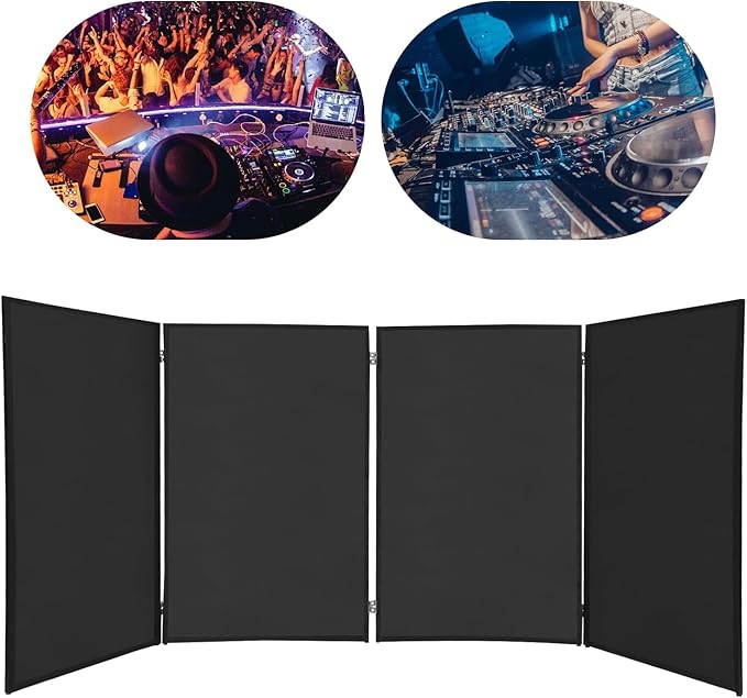 DJ Foldable Facade DJ Facade Table Station Portable Event Booth with 4 Detachable Panels Black Metal Frame Projector Display Scrim Panel with Carry Bag-28x47inch