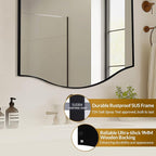 ANDY STAR Rectangle Scalloped Mirror, 24"x40" Matte Black Bathroom Mirror in SUS304 Stainless Steel Metal Frame, Irregular Vanity Mirror with Unique Arched Top Design