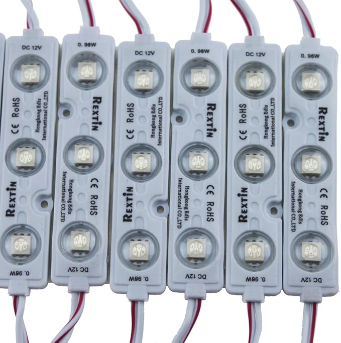 REXTiN Super Bright 200pcs 3 LED Module Green 5050 SMD 66-72LM Each Module Waterproof Decorative Light for Letter Sign Advertising Signs with Tape Adhesive Backside