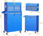 INTERGREAT Blue Tool Chest, 5-Drawer Rolling Tool Chest with Detachable Top Tool Box, Tool Chests with Universal Lockable Wheels, Metal Tool Cart for Garage, Workshop, Barbershop