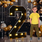 Pooqla 3FT Marquee Light Up Numbers, Black Lighted Party Decor for her him Women Men, Giant Mosaic Light Up Numbers for 2nd 12th 21st Birthday Anniversary Decoration, Number 2