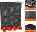 TORACK Garage Metal Pegboard with Accessories, Tools Organizer Peg Board with Pegboard Hooks, Bins, Tool Storage Pegboards for Wall(Black)