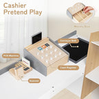 HONEY JOY Kids Grocery Store Playset, Wooden Grocery Store Pretend Play w/Cart, Cash Register Stand w/Coins, Chalkboard, Toddler Supermarket Play Toy for Boys Girls(Play Food Not Included)