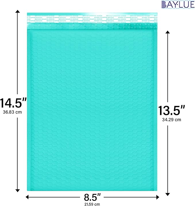 Teal 8.5x14.5 Inch Poly Bubble Mailers #3 | Self Seal Padded Envelopes | Air Cushioned Bubble Mailer | Usable Size 8.5x13.5 Inch | 100 Pack Bulk | Waterproof | Lightweight Mailing Shipping Bags