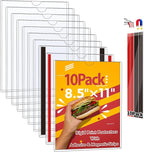 Rigid Magnetic Sign Holder 8.5 x 11 - Clear Plastic Magnetic Frames for Refrigerator Top Loaders Wall Sign Holder, Self Adhesive Frames for Walls Door Window Magnetic Picture Frame 10 Pack