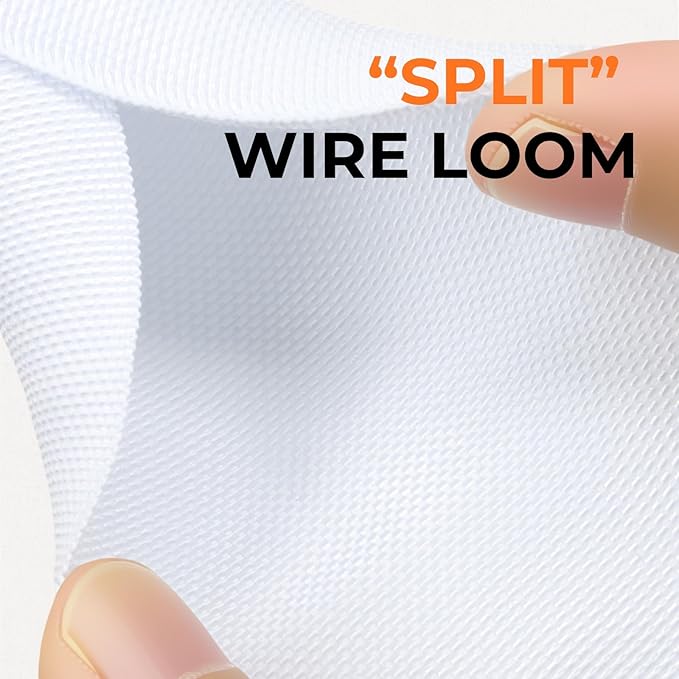 1 inch Split Braided Cable Management Sleeve for USB Cable Power Cord Audio Video Cable, Wire Loom Cord Protector from Cat Dog Chewing (White, 25FT)