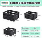 Storage Crates 3 Pack Wooden Nesting Crates with Handles,Rustic Storage Container Boxes,Farmhouse Decorative Baskets for Storage,Display,Decor,Black