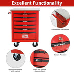6 Drawers Tool Cart on Wheels with Stainless Steel Worktop, Heavy Duty Mobile Rolling Drawer Tool Chest with Locking Wheels & Lockable Drawers, Garage Tool Storage Cabinet (Red, 6 Drawers)