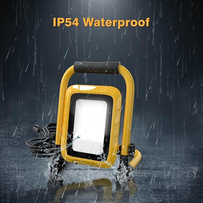 LHOTSE 5000LM LED Work Light, 30W Portable Flood Light with Socket, Outside Work Lights with Stand, Angel Adjustable Worklight for Workshop Garage,Construction Site, IP54 Waterproof